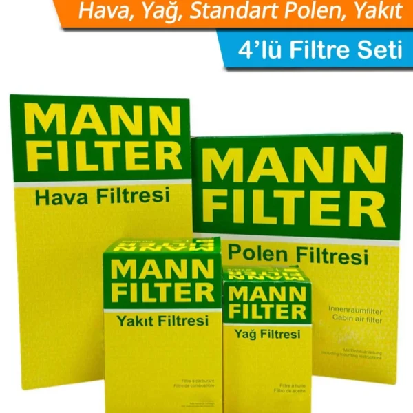 VW Golf 7 1.6 TDI Dizel MANN Filtre Bakım Seti 2013-2019 Hava+Yağ+Yakıt+Standart Polen
